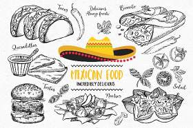 墨西哥食物涂鸦元素矢量素材Mexican Food Elements