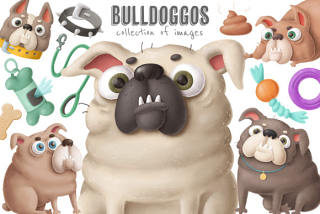 43款可爱卡通手绘漫画狗犬宠物用品罐头玩具牵绳电商设计PNG素材