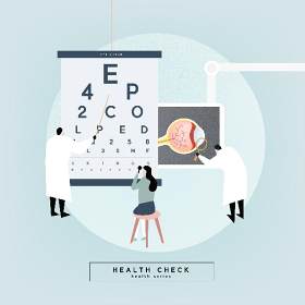 医生护士医疗健康视力眼科卡通人物插画海报AI矢量素材模板