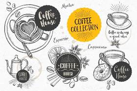 咖啡涂鸦元素矢量素材Coffee Doodle Elements