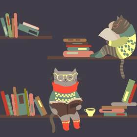 可爱卡通看书的猫森林动物插画EPS矢量素材