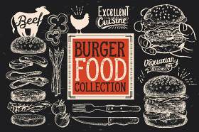 汉堡快餐元素手绘涂鸦矢量素材Burger Fast Food Elements