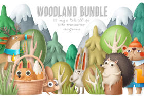 99款卡通动漫儿童可爱森林动物刺猬兔子马松鼠PNG免抠设计图素材