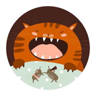 可爱卡通猫和两只老鼠森林动物插画EPS矢量素材
