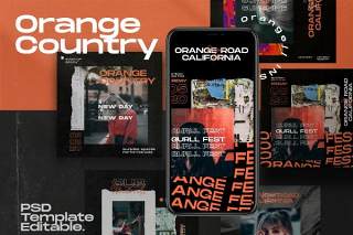 移动端图片分享应用界面PSD设计素材Country Orange - Instagram Template + Stories