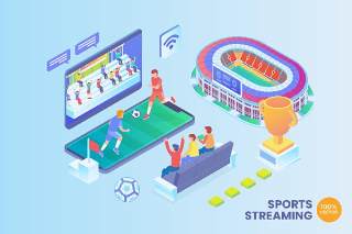 2.5D等距运动数据流矢量插画AI素材概念场景概念Isometric Sports Streaming Vector Concept