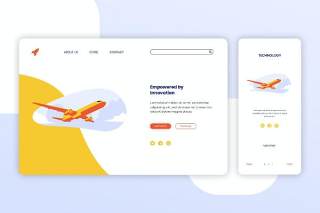 飞机航空登录页网页UI界面手机移动端插画APP设计矢量素材Illustration Landing Page & Onboarding Mobile App