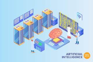 2.5D等距人工智能插画矢量AI素材场景概念Isometric Artificial Intelligence Vector Concept