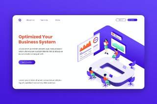 2.5D插画等距登录页创意优化商业管理系统数字概念WEB网页界面模板设计AI矢量素材Isometric Landing Page