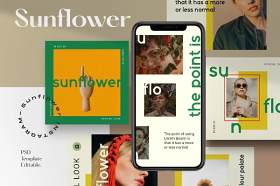社交媒体PSD移动界面平面广告设计素材Sunflower- Social Media Pack 1