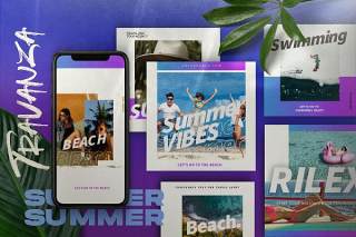 夏季社交媒体模板PSD界面设计素材TRANSVANZA - Summer Social Media Template+Stories