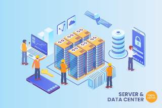 2.5D等距服务器和数据中心区块链矢量AI插画场景概念Isometric Server And Data Center Vector Concept