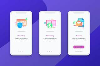 简洁登陆屏幕移动应用程序APP界面办公图标概念插画Onboarding Screens Mobile App