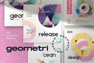 社交媒体工具包PSD界面设计素材平面广告Geometri - Pack 1 Social Media Kit Post+Stories