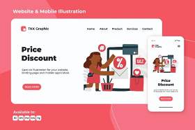 网上购物和手机价格折扣界面设计人物插画矢量素材Price Discount online shopping web and mobile