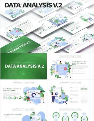 11套色系市场营销数据资料分析PPT创意人物插画素材Data Analysis V.2 - PowerPoint Infographics