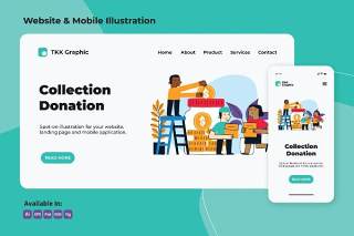 募捐慈善网站和手机界面插画设计素材Collecting Donation  Charity web and mobile