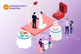 婚礼婚宴2.5D等距插画AI人物矢量素材isometric wedding party vector illustration