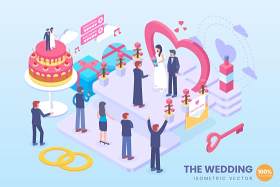 2.5D等距举行婚礼矢量AI人物插画素材isometric the wedding vector concept