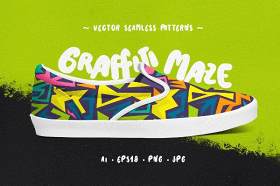 涂鸦迷宫无缝图案AI背景矢量素材Graffiti Maze Seamless Patterns