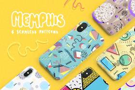 孟菲斯无缝图案系列AI背景矢量素材Memphis Seamless Patterns Collection