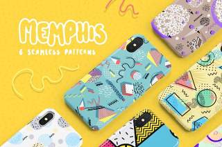 孟菲斯无缝图案系列AI背景矢量素材Memphis Seamless Patterns Collection