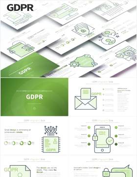 11套色系通用数据保护条例插画图形PPT素材GDPR - PowerPoint Infographics Slides