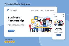 商业伙伴关系登录页和移动界面设计矢量插画素材Business Partnership landing page & mobile designs