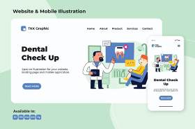 定期牙科检查网络和手机界面插画矢量素材Regular Dental Check up web and mobile