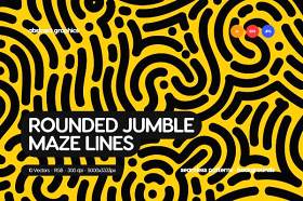 有机圆形杂乱迷宫线无缝图案AI矢量设计素材organic rounded jumble maze lines seamless pattern