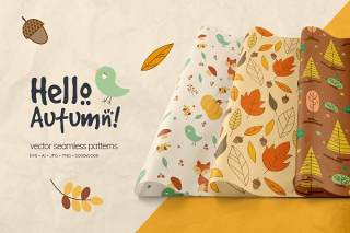 秋季元素无缝图案AI背景矢量素材Hello Autumn Seamless Patterns