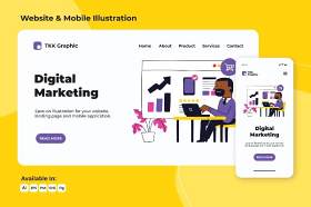 数字营销网络与移动界面设计AI插画素材PSD模板Digital Marketing web and mobile designs