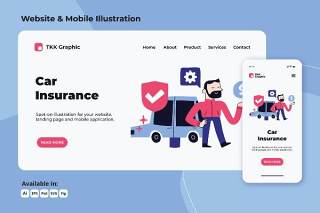 汽车保险涂鸦网络和手机界面插画矢量素材Car Insurance doodle web and mobile