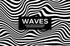 黑白斑马条纹波矢量背景AI矢量设计素材Black and White Striped Waves Vector Backgrounds