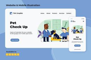 宠物动物健康检查兽医网络手机界面插画设计Pet animal health check up veterinary web mobile