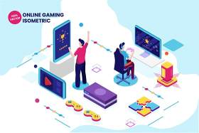 线上游戏2.5D等距插画AI矢量素材Isometric online gaming vector illustration