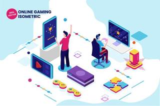 线上游戏2.5D等距插画AI矢量素材Isometric online gaming vector illustration