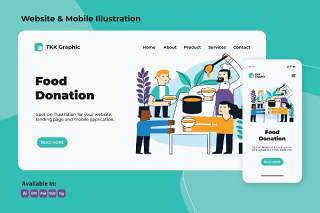 食物捐赠网站和手机界面设计插画矢量素材Food Donation web and mobile