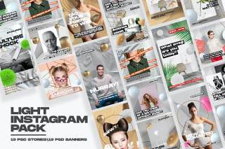 19款极简主义时尚社交媒体PSD分层背景素材（不含照片）Light Instagram Pack