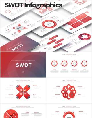 11套色系SWOT矩阵分析可视化图表PPT素材SWOT - PowerPoint Infographics