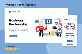 商业伙伴关系登录页和移动界面设计矢量素材Business Partnership landing page & mobile designs