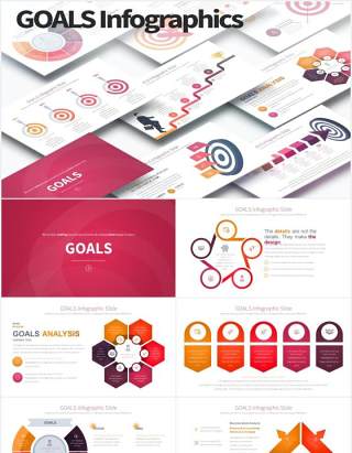 12套颜色成功阶梯台阶项目目标达成可视化图表PPT素材GOALS - PowerPoint Infographics