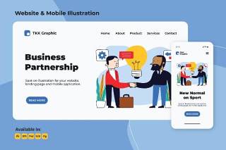 商业伙伴关系登录页和移动设计界面插画素材Business Partnership landing page & mobile designs