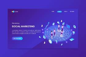 社交媒体营销等距概念登录页插画矢量素材Social Media Marketing Isometric Concept Landing Page