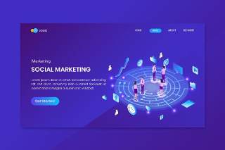 社交媒体营销等距概念登录页插画矢量素材Social Media Marketing Isometric Concept Landing Page