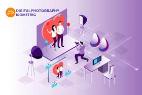 数码摄影矢量插画2.5D等距人物AI素材isometric digital photography vector illustration