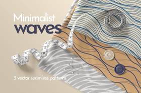 极简波浪无缝图案AI背景矢量素材Minimalist Waves Seamless Patterns