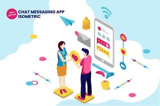 2.5D等距聊天消息通讯APP手机应用程序AI矢量插画素材isometric chat messaging app vector illustration