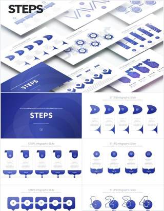 11套色系流程图步骤并列PPT信息图表素材STEPS - PowerPoint Infographics