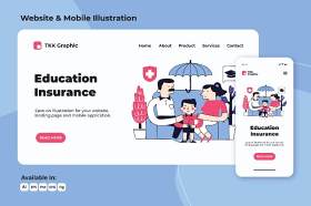 教育保险涂鸦网络和手机界面矢量插画素材Education insurance doodle web and mobile